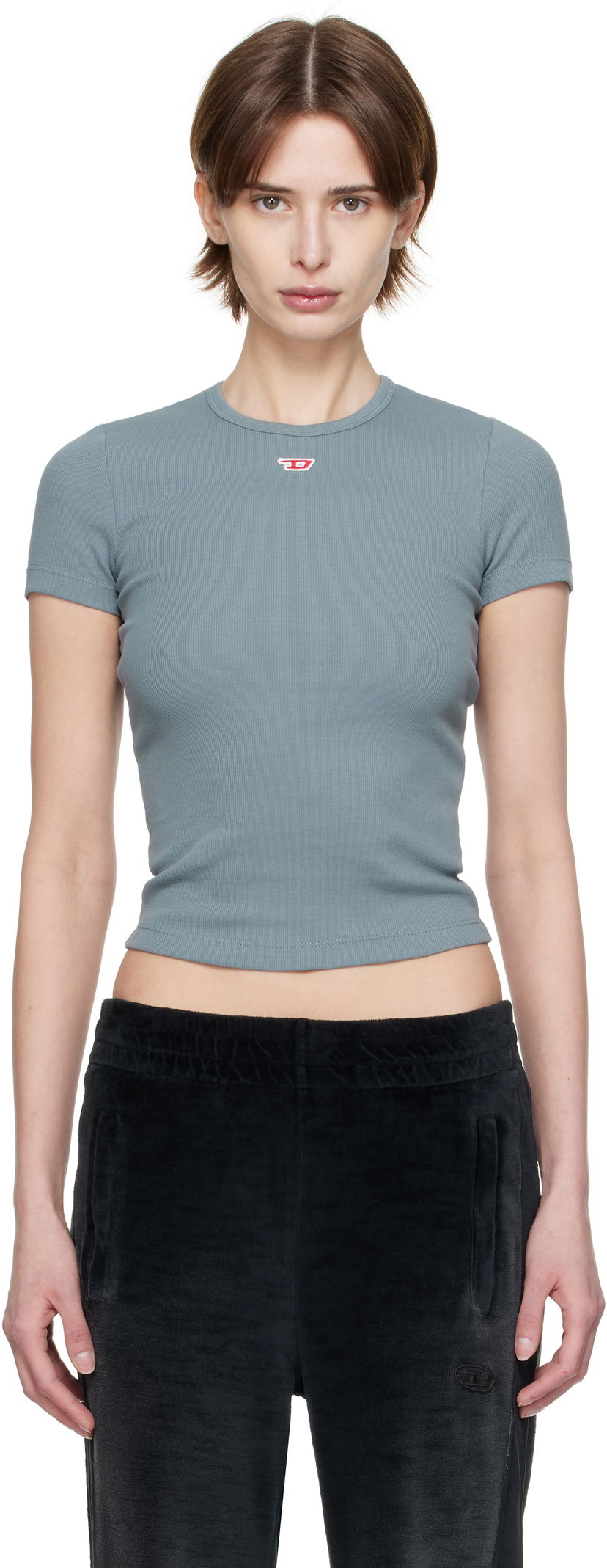 Crop top Diesel Diesel T-Ele-Long-D Ribbed Cropped T-Shirt Plava | A14961 0EJAI