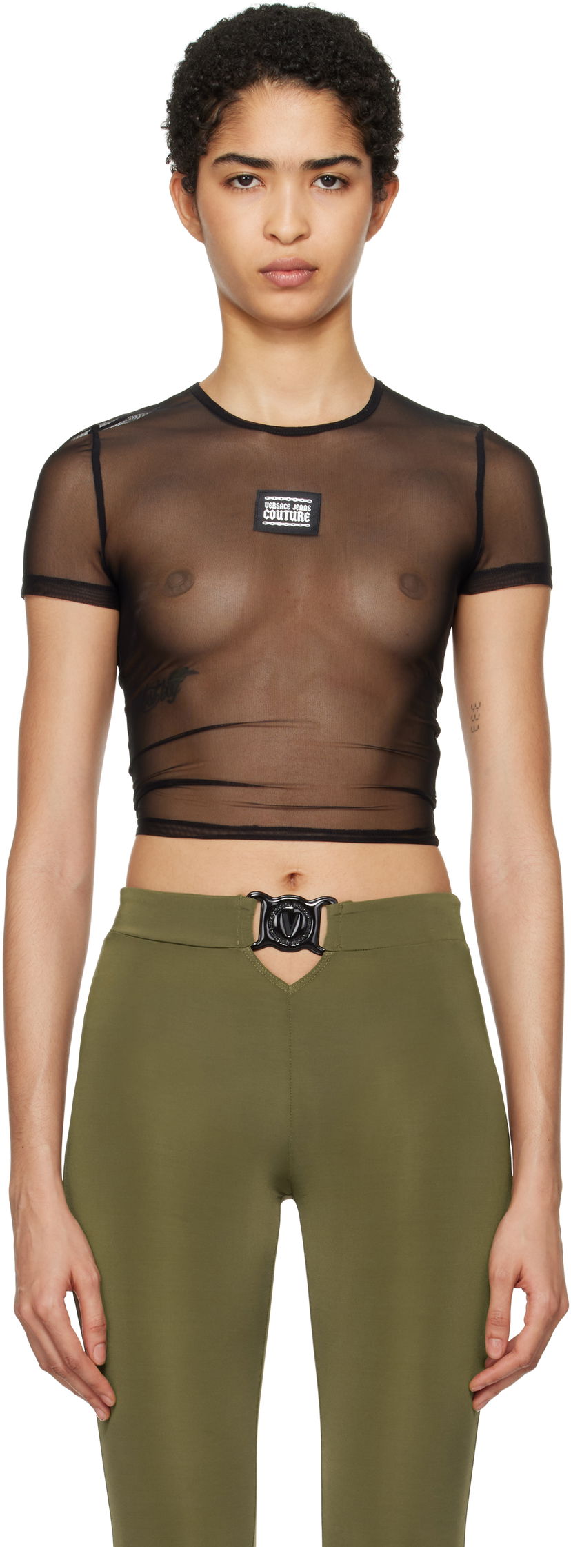Crop top Versace Mesh Crop T-Shirt Crna | E77HAH6A2_EJ0035