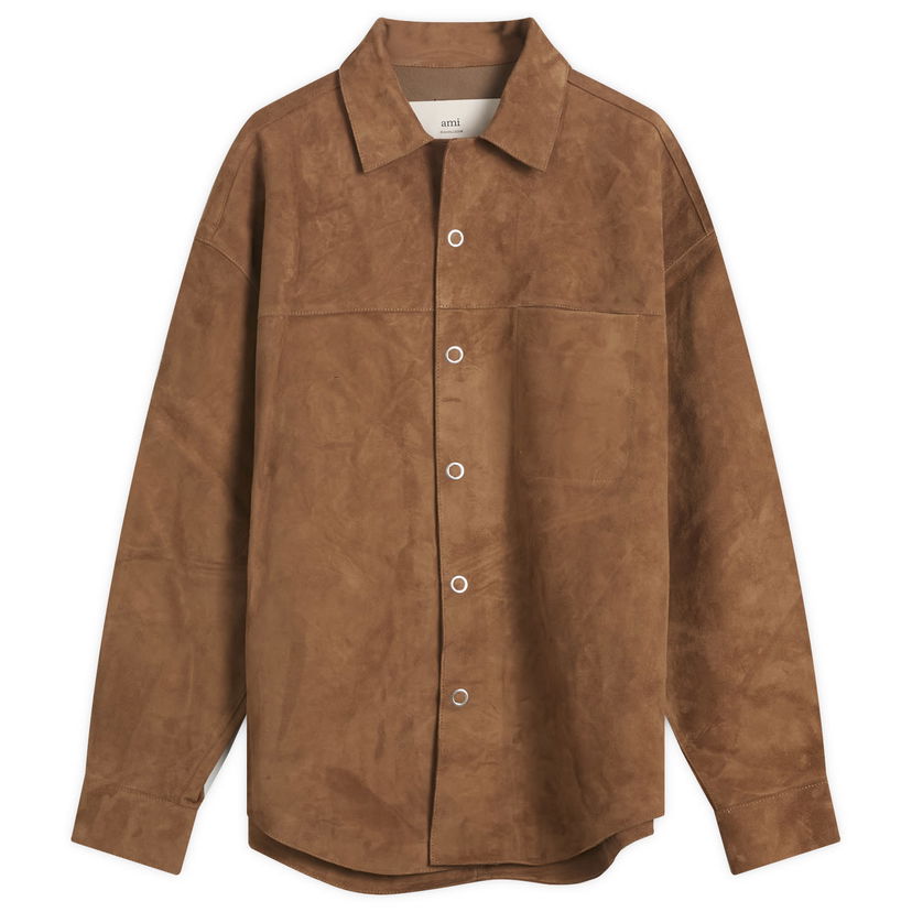 Jakna AMI AMI Paris Goat Suede Leather Shirt Jacket, Size Large Smeđa | H25USH790-LH0059-216H25