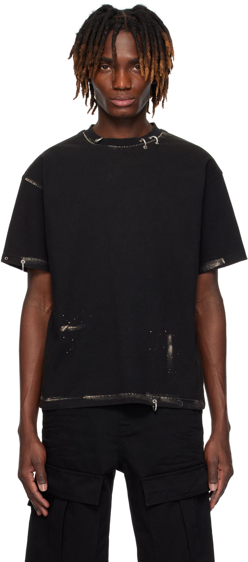 Majica kratkih rukava We11done We11done Pierced Distressed T-Shirt Crna | WD-TT0-25-770-U-BK