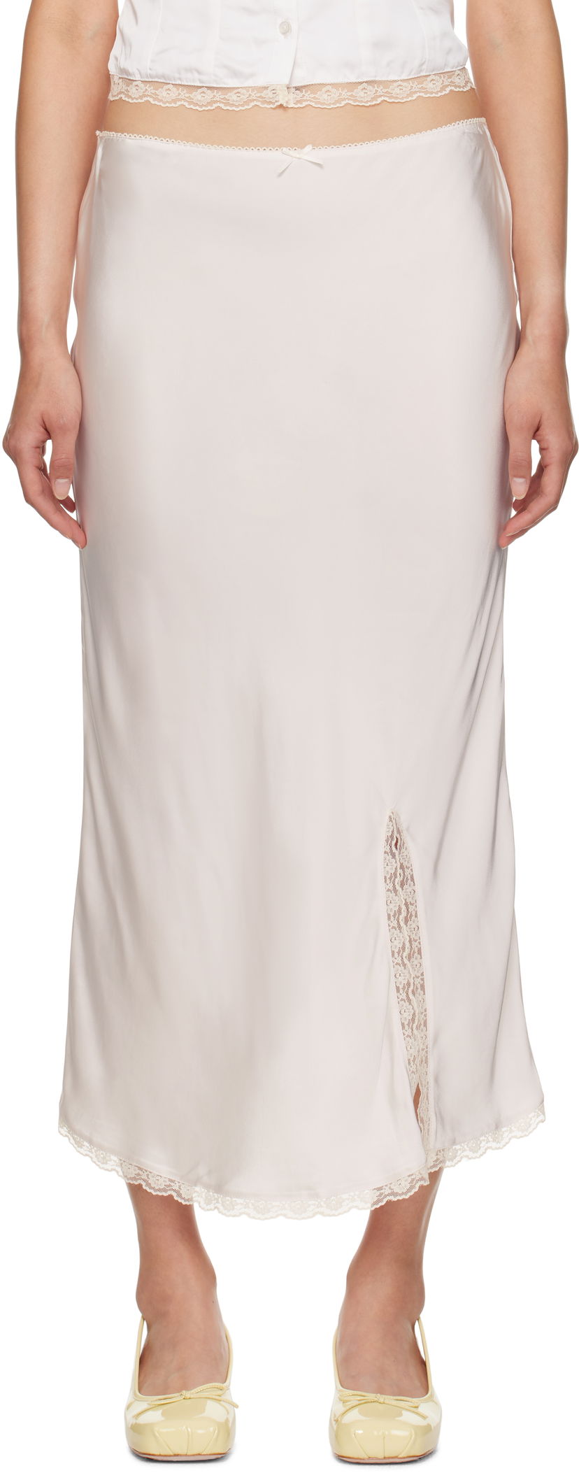 Suknja GUIZIO Guizio Kahli Lace-Trimmed Midi Slip Skirt Bež | F24304W022