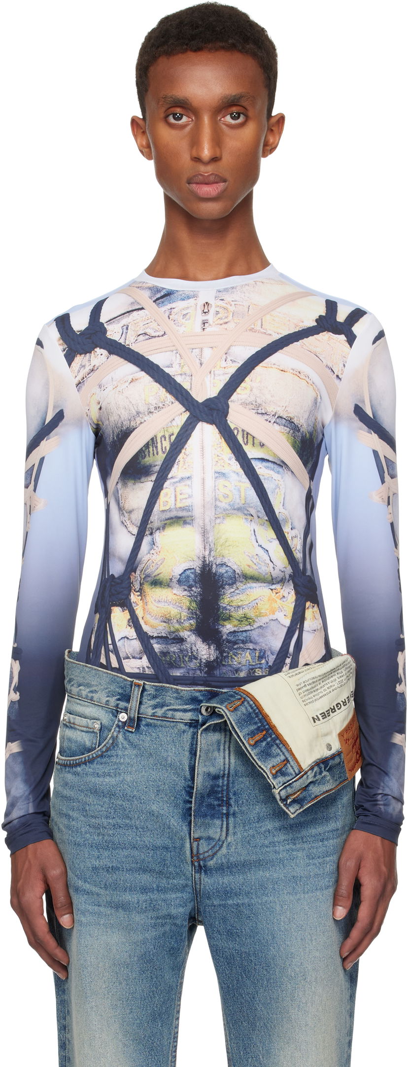 Majica kratkih rukava Y/PROJECT Long Sleeve Print T-shirt Plava | 204TO008