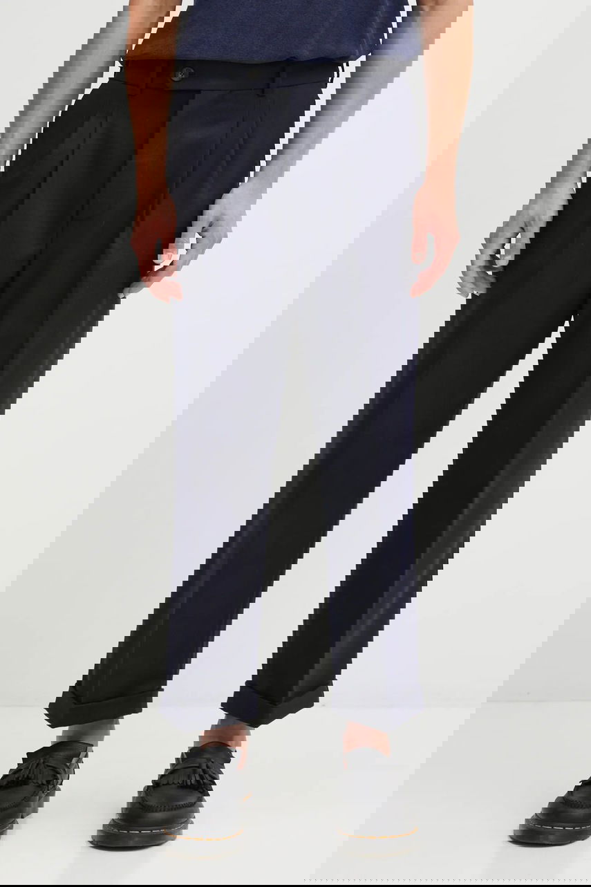 Hlače Drôle de Monsieur Drôle de Monsieur Wool Blend Pleated Cropped Trousers Tamnoplava | I.BP192.WV008, 0