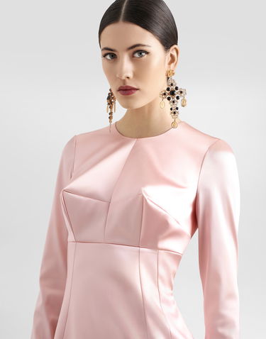 Haljina Dolce & Gabbana Dolce & Gabbana Stretch Satin Round-Neck Calf-Length Dress Ružičasta | F6TRHTFURADF0372, 3