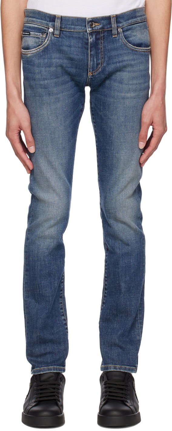 Jeans Dolce & Gabbana Blue Washed Skinny Jeans Plava | GY07LDG8GW9