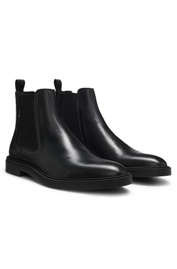Njega cipela BOSS Nappa Leather Chelsea Boots with Signature Stripe Crna | 50552527