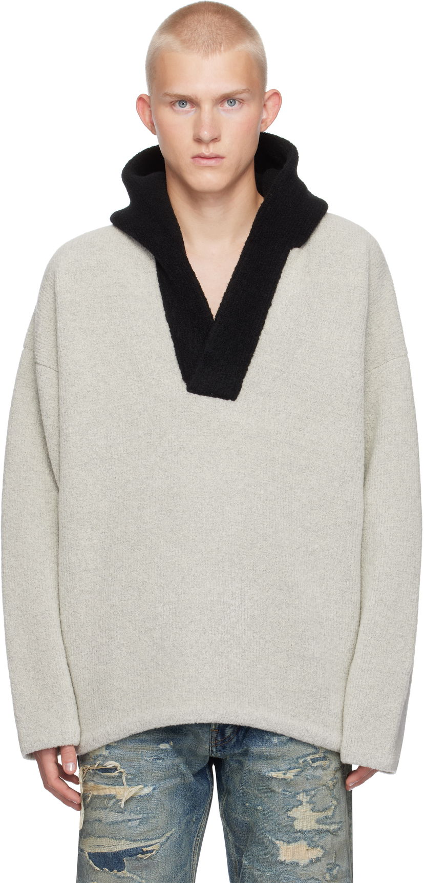 Dukserice Fear of God Fear of God Merino Boucle Polo Hoodie Siva | FG24FW20-736WBO
