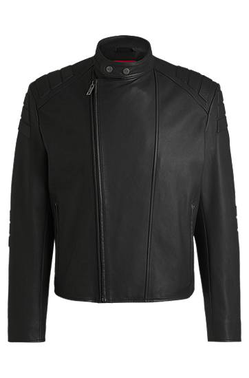 Jakna BOSS Leather Racing Jacket with 3D Detailing Crna | 50530780