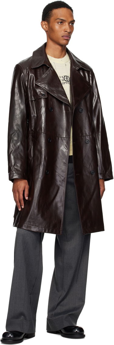 Trenčkot Maison Margiela MM6 Maison Margiela Double-Breasted Faux-Leather Jacket Smeđa | SH0AH0006 M35465, 3