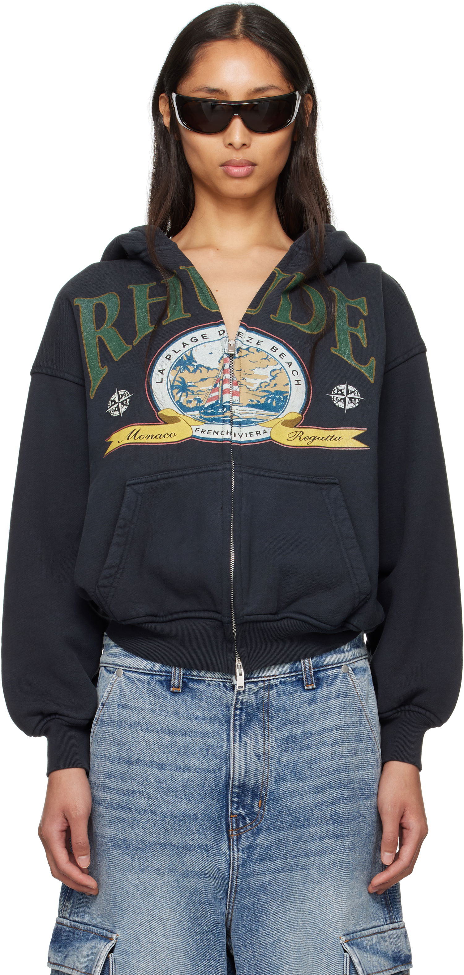 Dukserice Rhude Rhude Monaco Regatta Graphic Full-Zip Hoodie Crna | RHSS25HO09012, 0