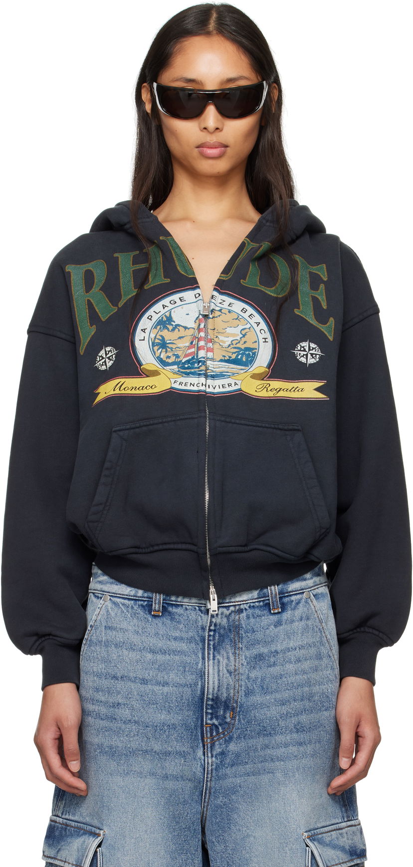 Dukserice Rhude Rhude Monaco Regatta Graphic Full-Zip Hoodie Crna | RHSS25HO09012