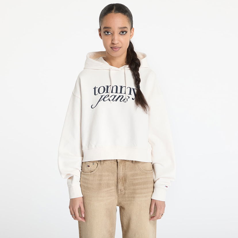 Dukserice Tommy Hilfiger Tommy Jeans Relaxed Cropped Script Hoodie Bijela | DW0DW20306 YBH