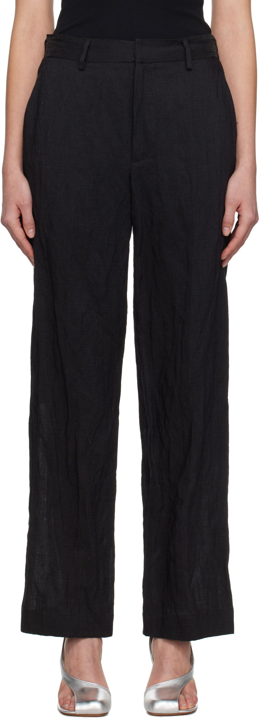 Hlače Maison Margiela MM6 Maison Margiela Crinkled Metallic Tailoring Trousers Crna | S52KA0521 M35253