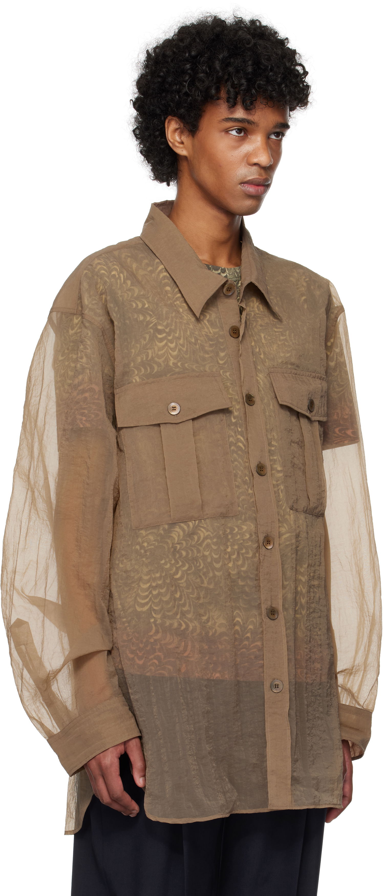 Košulja Dries Van Noten Dries Van Noten Crinkled Button-Up Shirt Smeđa | 251-020721-1329, 1