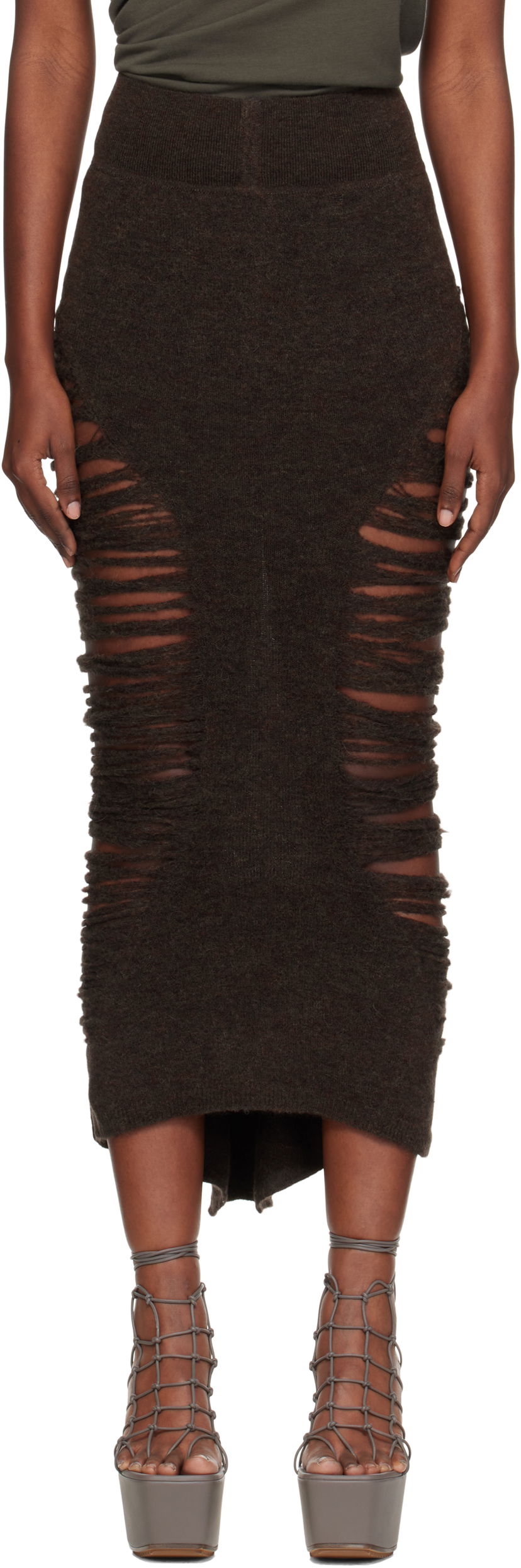 Suknja Rick Owens Rick Owens Calf Dauphine Midi Skirt Smeđa | RP02E4685 KGRIDP