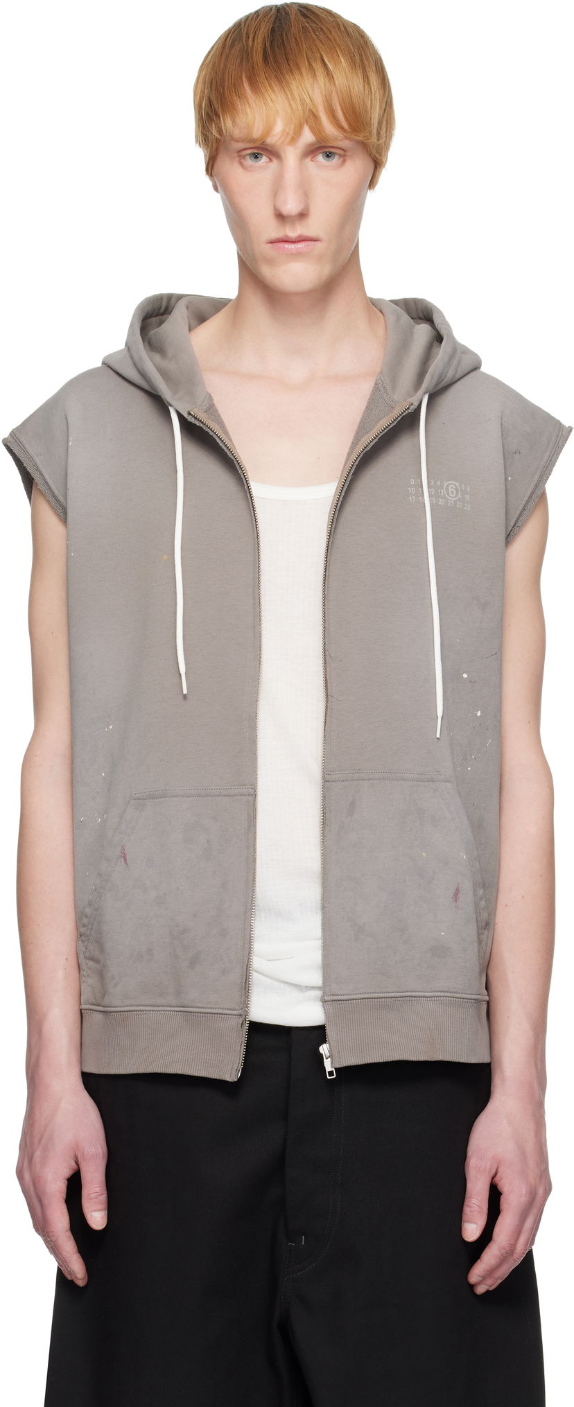 Dukserice Maison Margiela MM6 Maison Margiela Paint Splatter Sleeveless Hoodie Siva | SH2HG0005 M25013