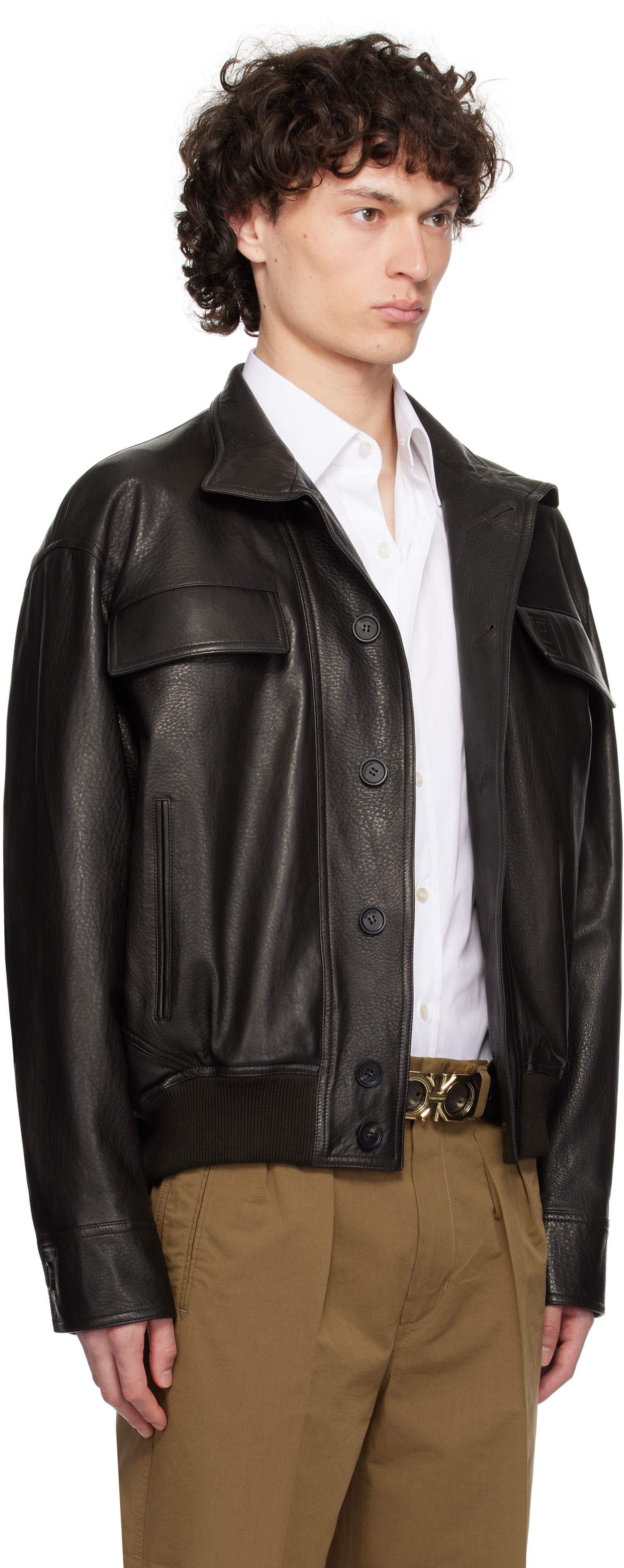 Jakna FERRAGAMO Ferragamo Grainy Leather Jacket Crna | 783255, 1