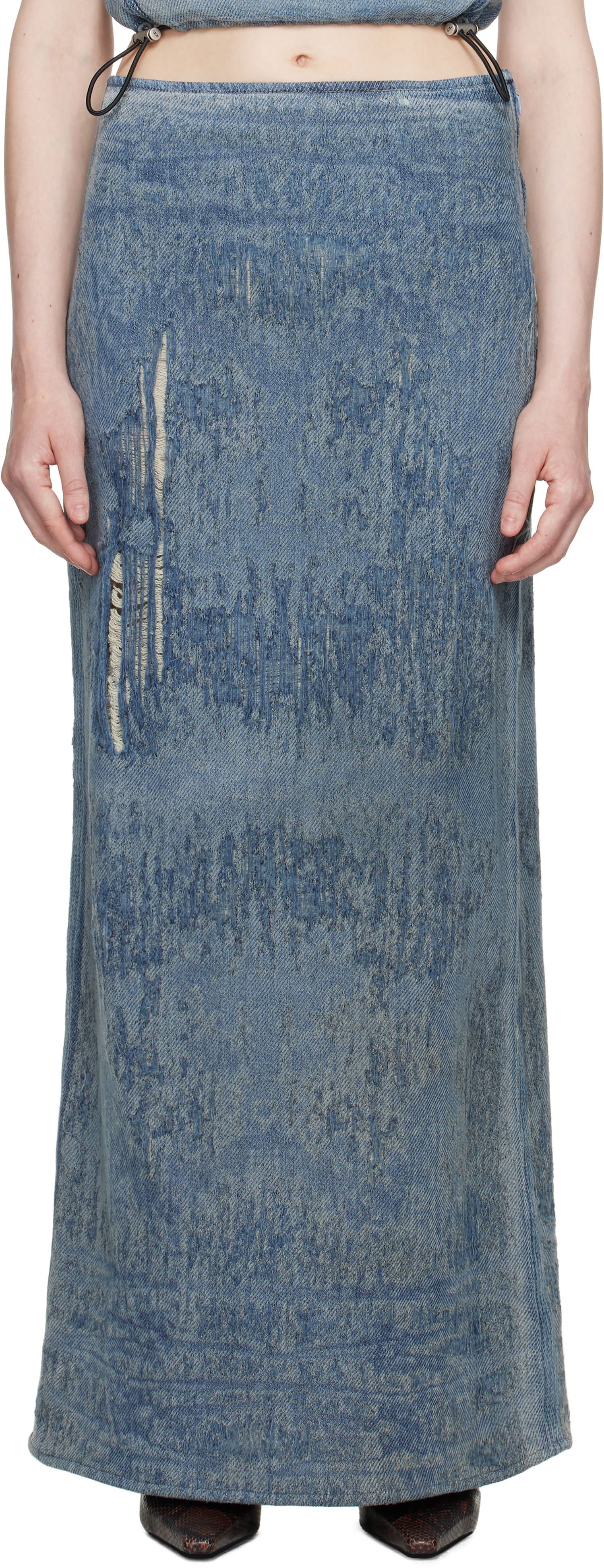 Suknja Diesel Diesel De-Megan-Fsg Distressed Denim Maxi Skirt Plava | A18934 068RQ, 0