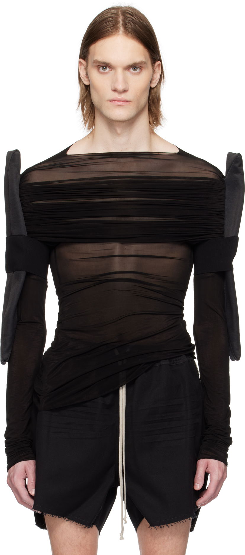 Kratke hlače Rick Owens Rick Owens Hollywood Sheer Long Sleeve T-Shirt Crna | RR01E5200 BZCD