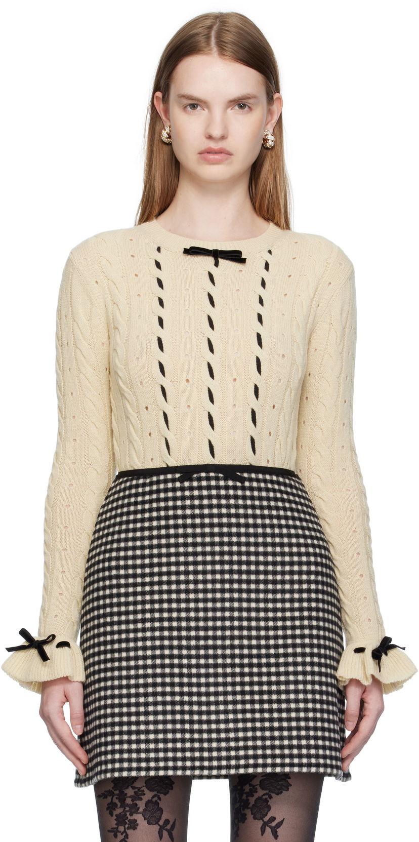 Džemper Valentino Valentino Virgin Wool Sweater with Bows Bež | 7B3KC66Z9K9