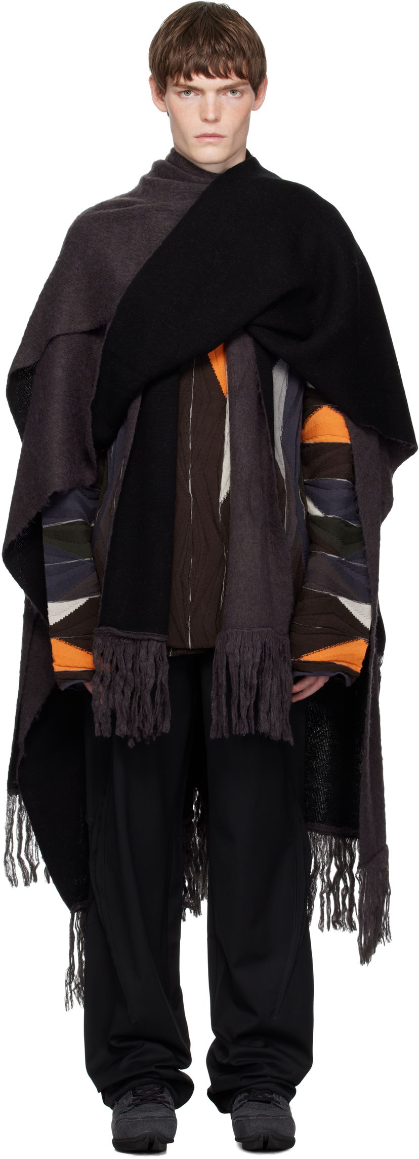 Šal KIKO KOSTADINOV Kiko Kostadinov Tarr Fringed Throw Scarf Crna | KKAW25KN07-110