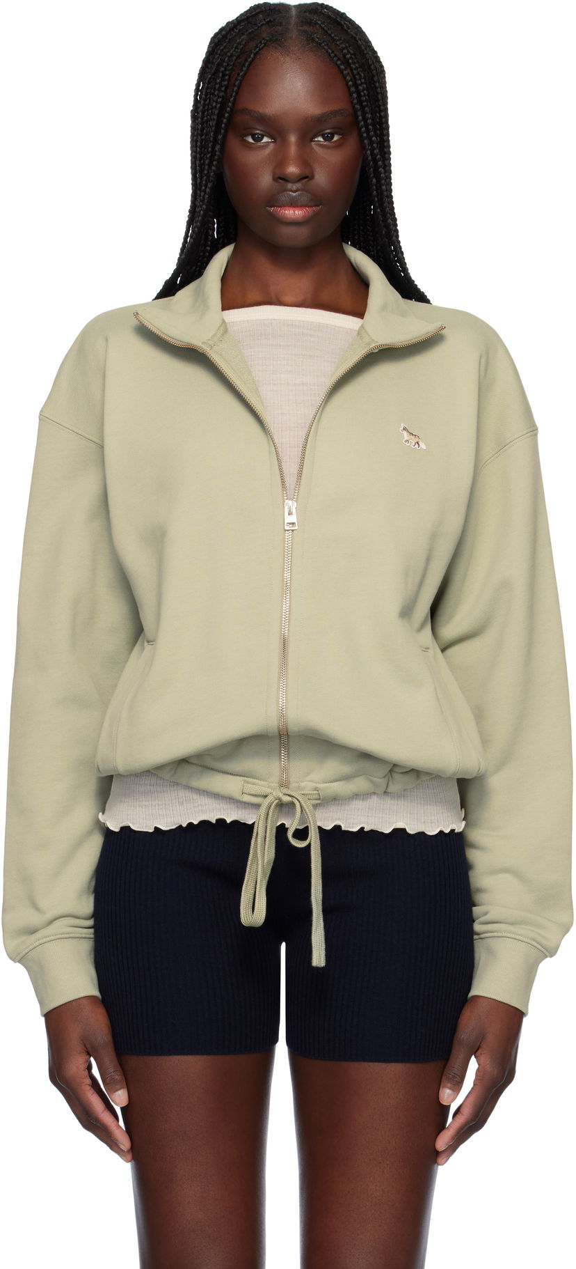Dukserice MAISON KITSUNÉ Maison Kitsuné Baby Fox Patch Zip-Up Sweatshirt Zelena | OW02132KM0325