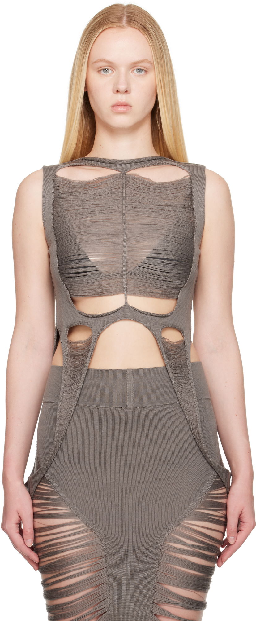 Majica bez rukava Rick Owens Rick Owens Hollywood Tanja Destroyed Tank Top Siva | RO01E7615 KGRIDM