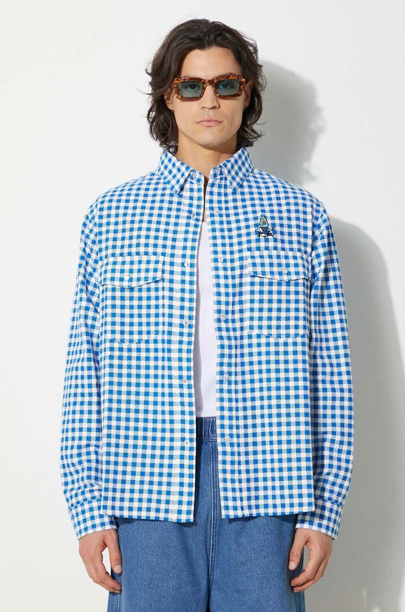 Košulja BBC IceCream ICECREAM Relaxed Fit Longsleeve Printed Check Shirt Plava | IC24222