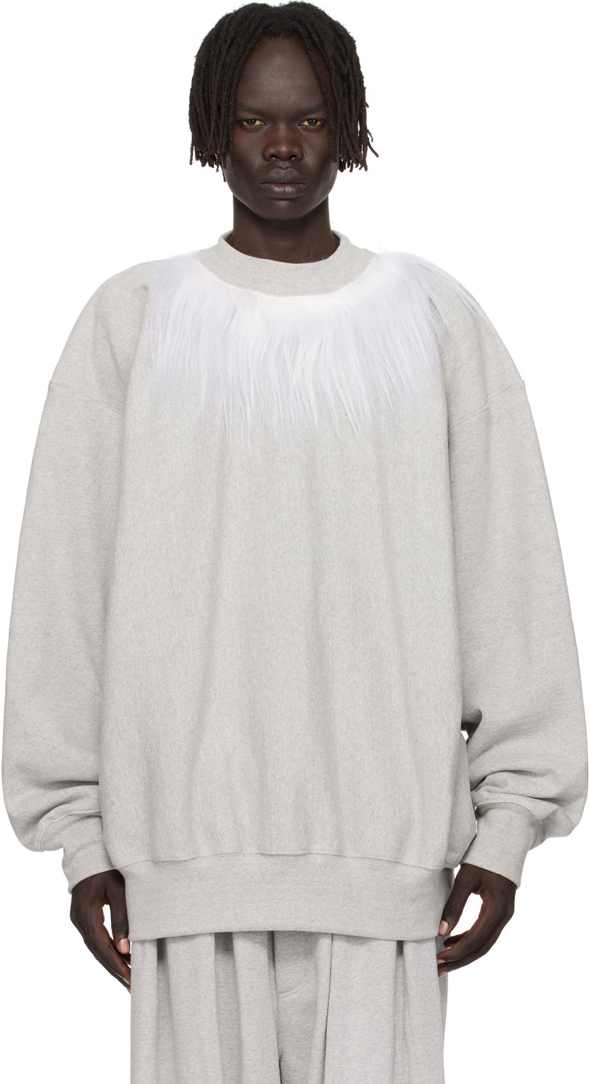 Dukserice HED MAYNER Hed Mayner Fur Trim Sweatshirt Siva | HMMB72006P-HB211