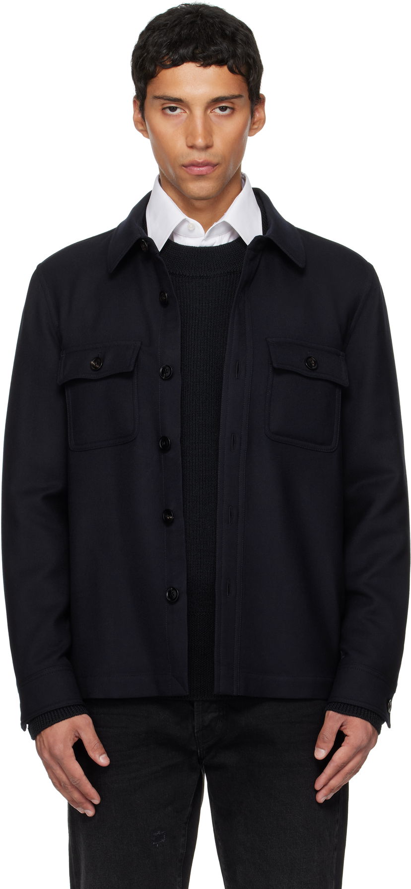 Jakna Tom Ford TOM FORD Light Wool Chest Pocket Overshirt Tamnoplava | OJS016-FMW063
