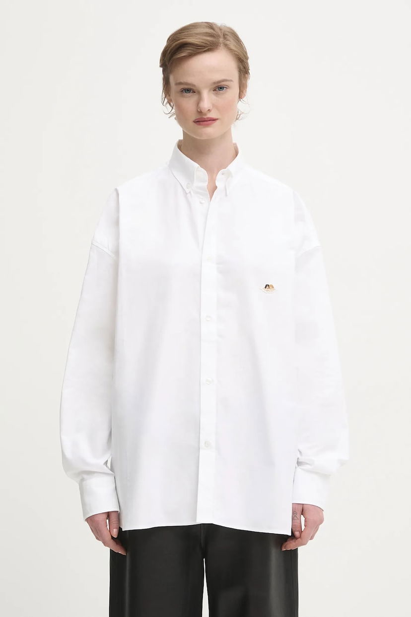 Košulja Fiorucci Angel Patch Relaxed Fit Button-Up Shirt with Classic Collar Bijela | W02SMTLO055CO01WH01