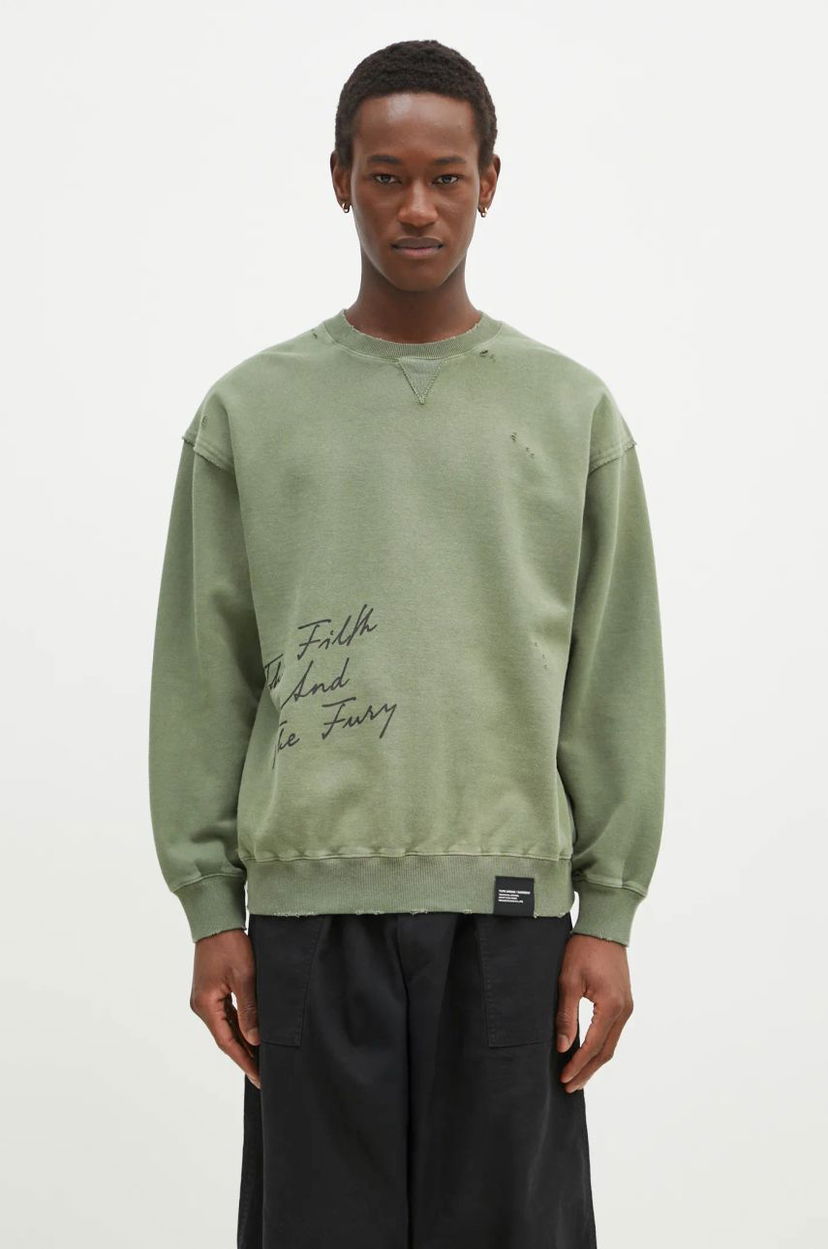 Dukserice Neighborhood NEIGHBORHOOD Crewneck Sweatshirt with Distressing and Graphic Print Zelena | 242OKNH.CSM01