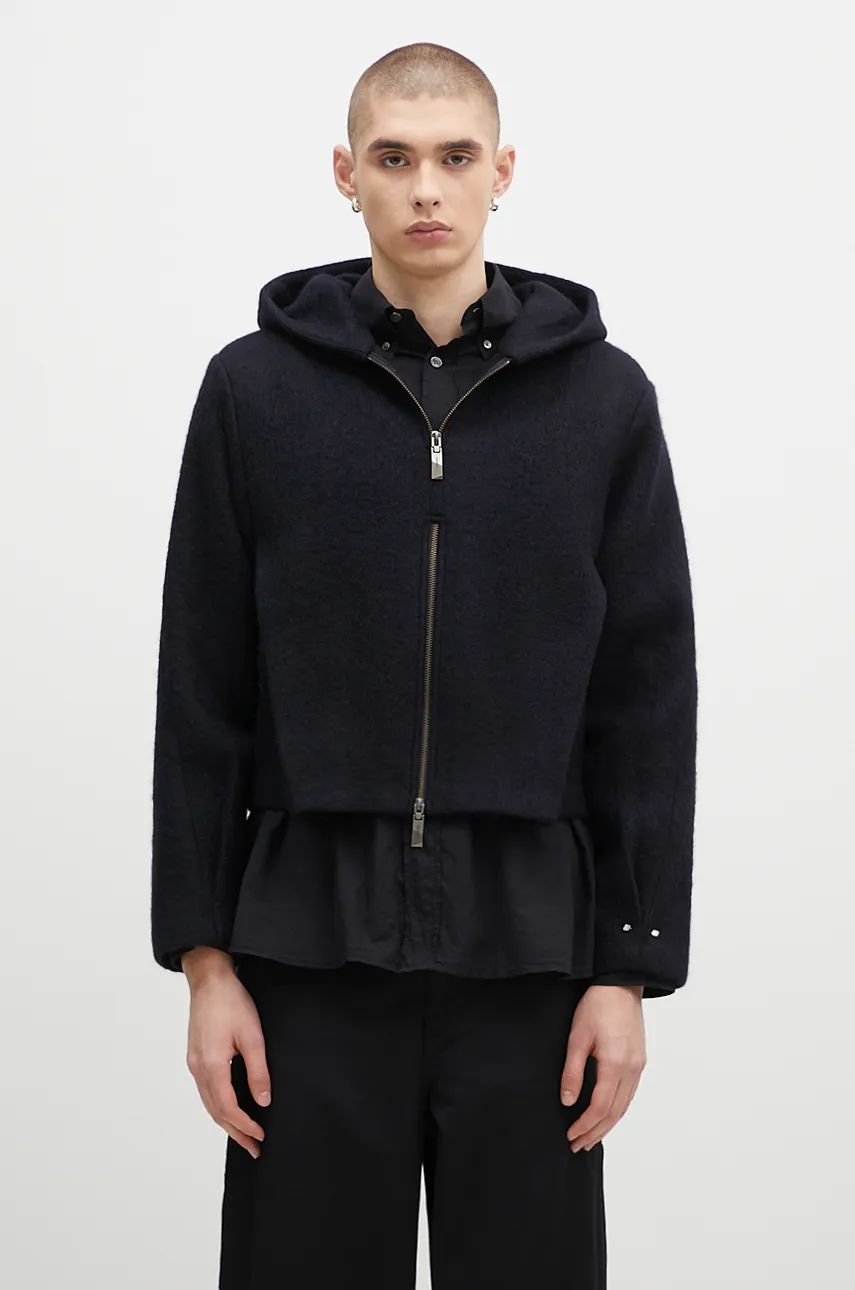 Dukserice ADER ERROR Oversize Wool Blend Cropped Hoodie Crna | BN01FWJK1301BK, 0
