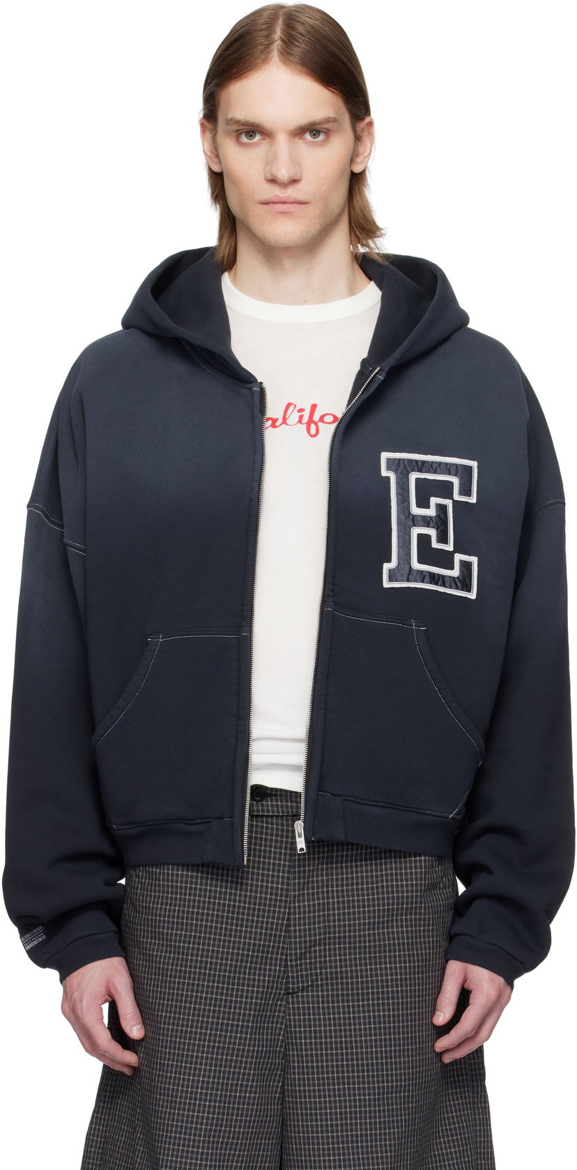 Dukserice ERL ERL Varsity Oversized Zip-Up Hoodie Tamnoplava | ERL10T033