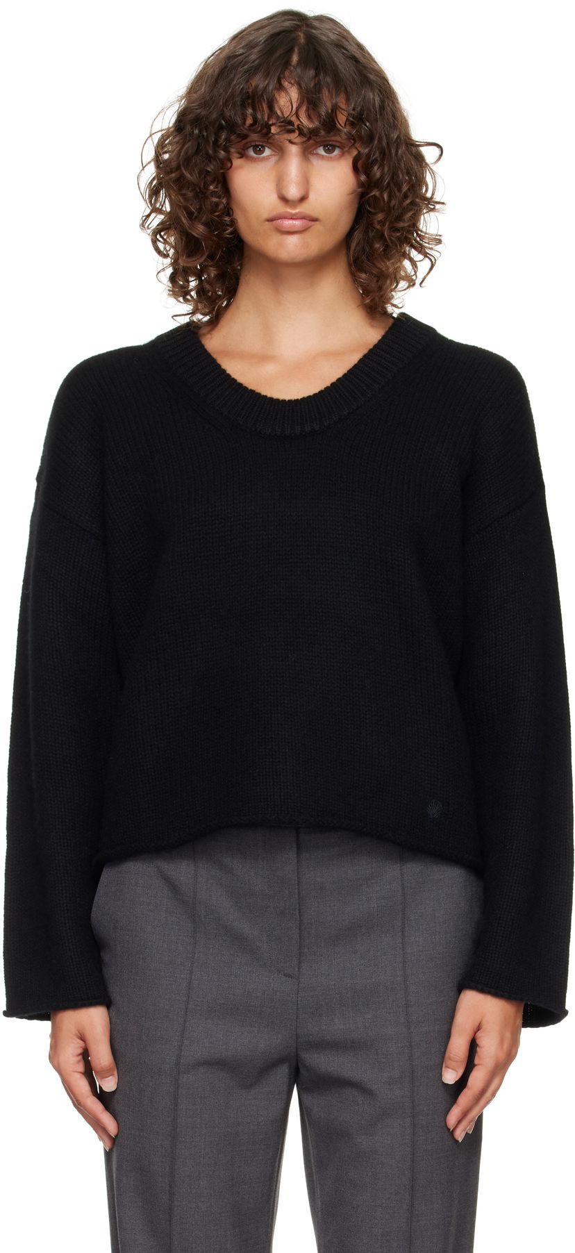 Džemper Loulou de Saison Loulou de Saison Derry Plunging U Neck Sweater Crna | DERRY