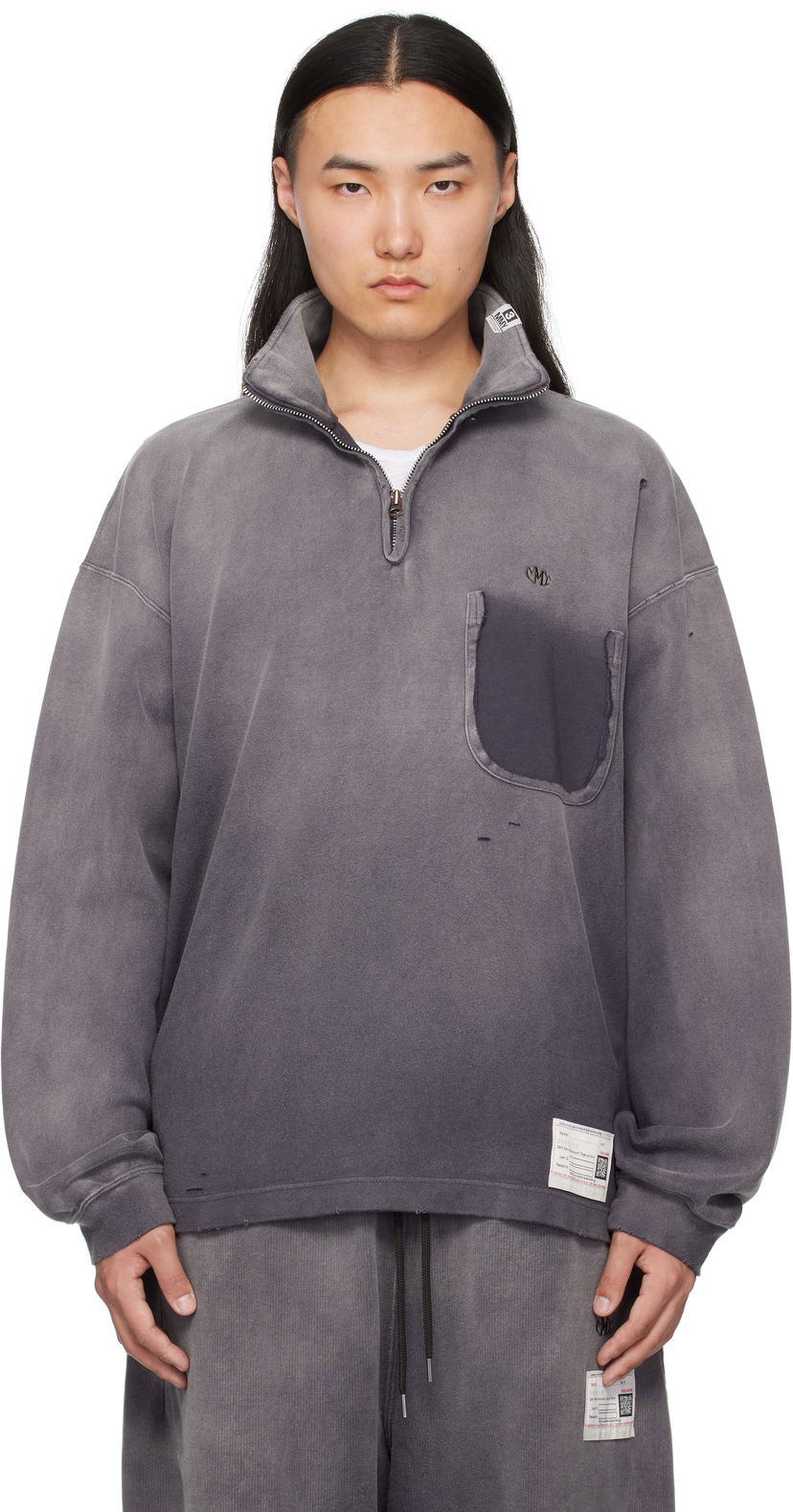 Dukserice Maison MIHARA YASUHIRO Maison MIHARA YASUHIRO Sun Faded Quarter Zip-Up Sweatshirt Siva | A14PO533