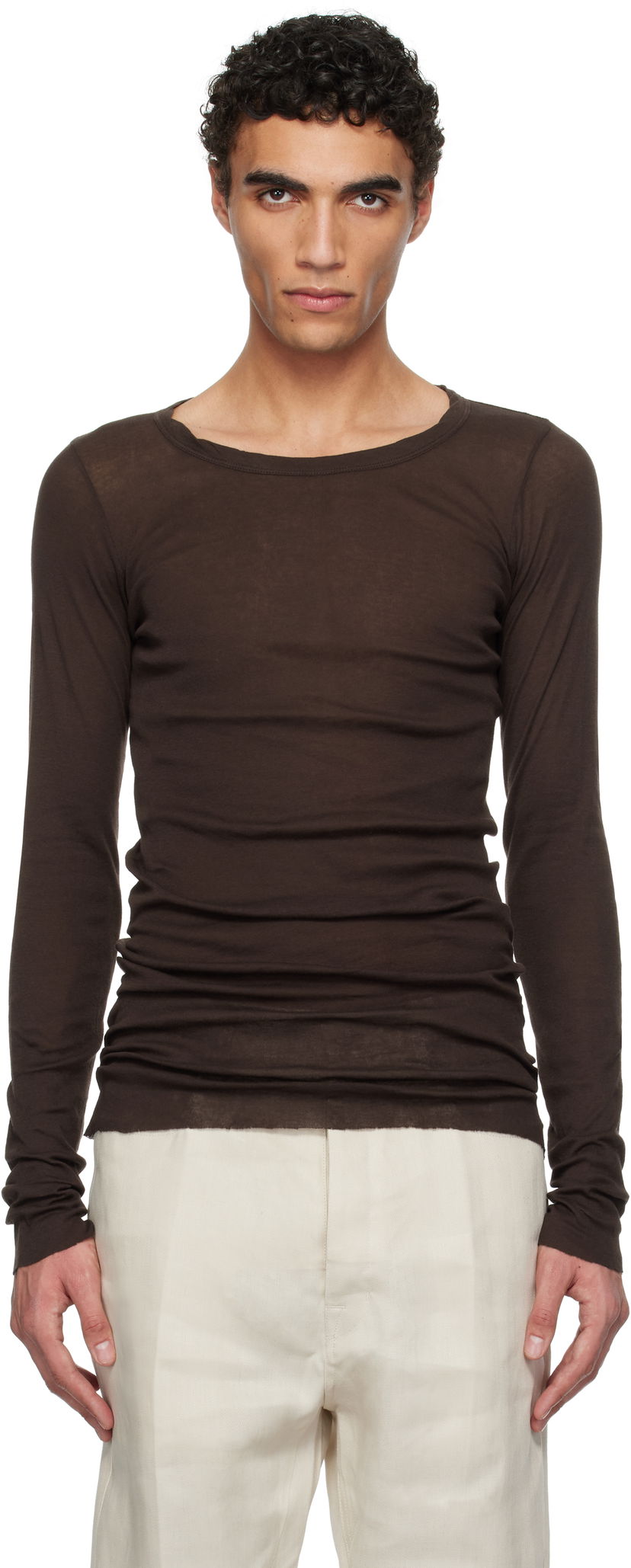 Džemper Rick Owens Rick Owens Hollywood Rib Long Sleeve T-Shirt Smeđa | RU01E5250 MR