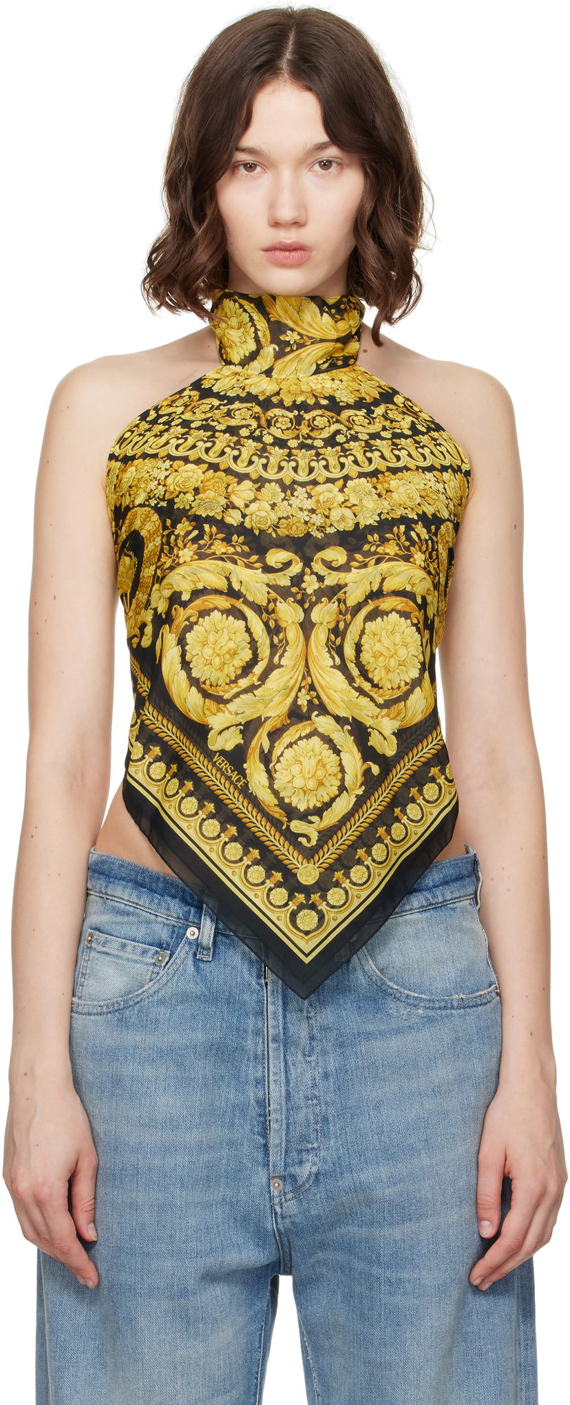 Majica bez rukava Versace Versace Barocco Foulard Halter Top Crna | 1016588_1A11158