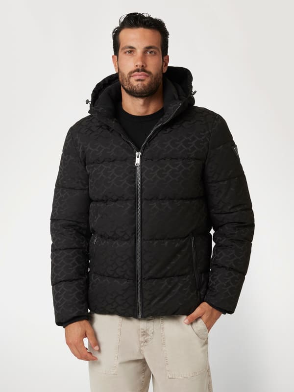 Pernata jakna GUESS Logo Print Puffer Jacket Crna | M4BL42WG9L2