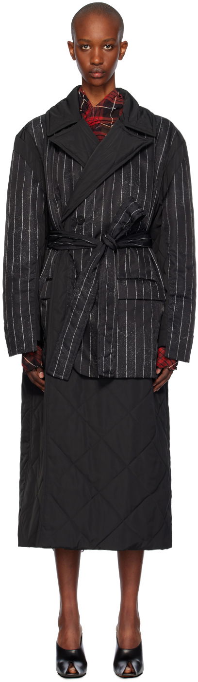 Trenčkot Jean Paul Gaultier Gaultier Pinstripe Long Coat Crna | 24/31-F-MA020-C065-000001