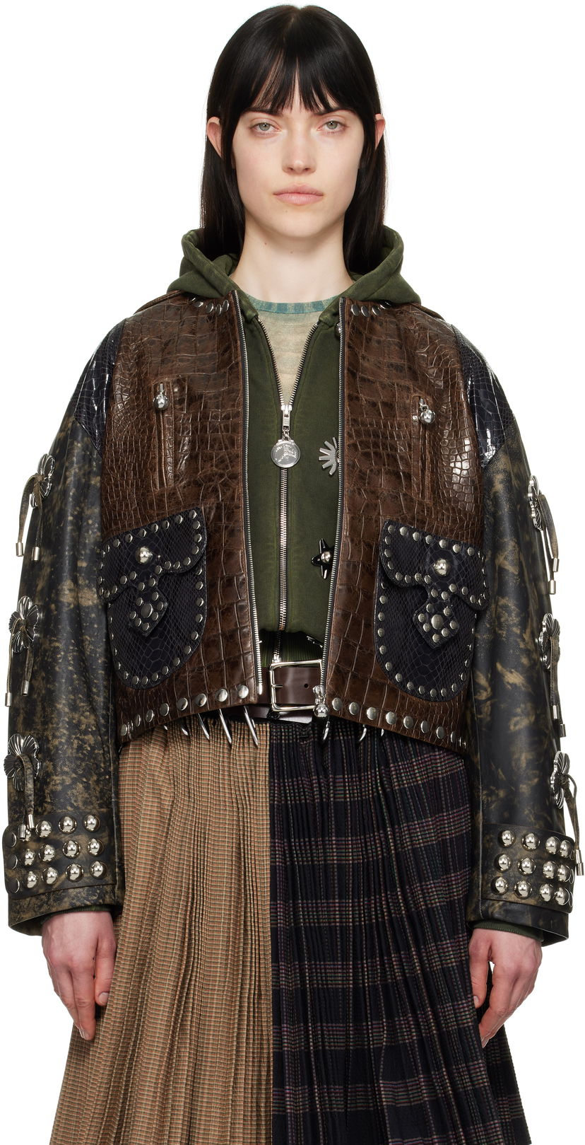 Jakna Chopova Lowena Chopova Lowena Afterclap Studded Cropped Jacket Smeđa | 5300