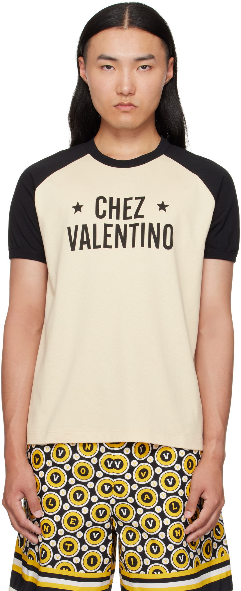 Majica kratkih rukava Valentino Valentino 'Chez Valentino' Print Cotton T-Shirt Bež | 7V3MG17DAYC