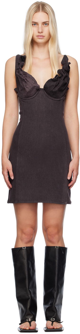 Haljina Y/PROJECT Plunging Neck Denim Minidress Crna | 107DR002