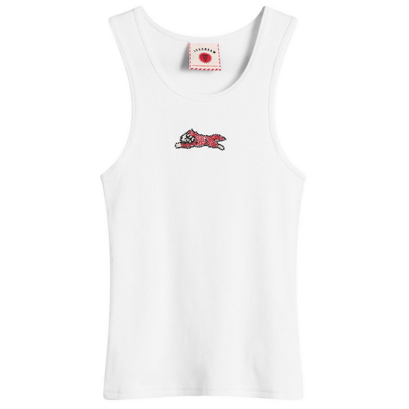 Majica bez rukava BBC IceCream ICECREAM Beaded Running Dog Ribbed Vest Top, Size Large Bijela | ICWW25319-WHT