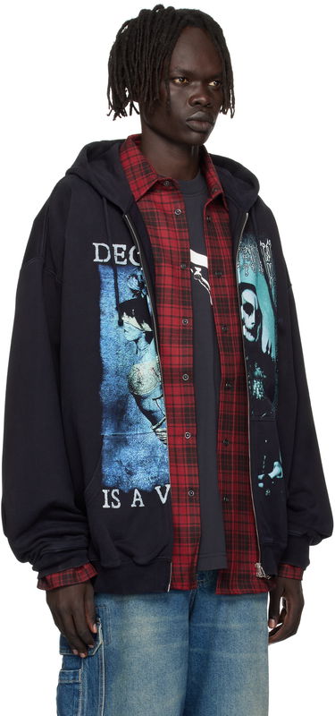 Dukserice VETEMENTS Vetements Cradle of Filth Cut-Up Oversized Zip-Up Hoodie Crna | UCF76ZU950BB, 1
