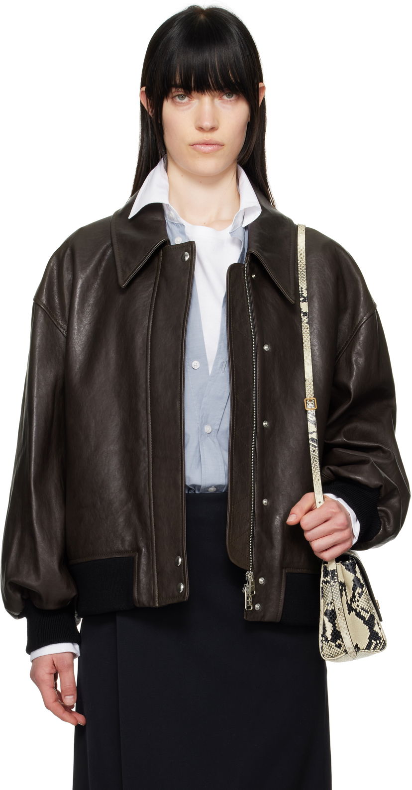 Bomber jakna Khaite Khaite Shelman Leather Jacket Smeđa | 6166729