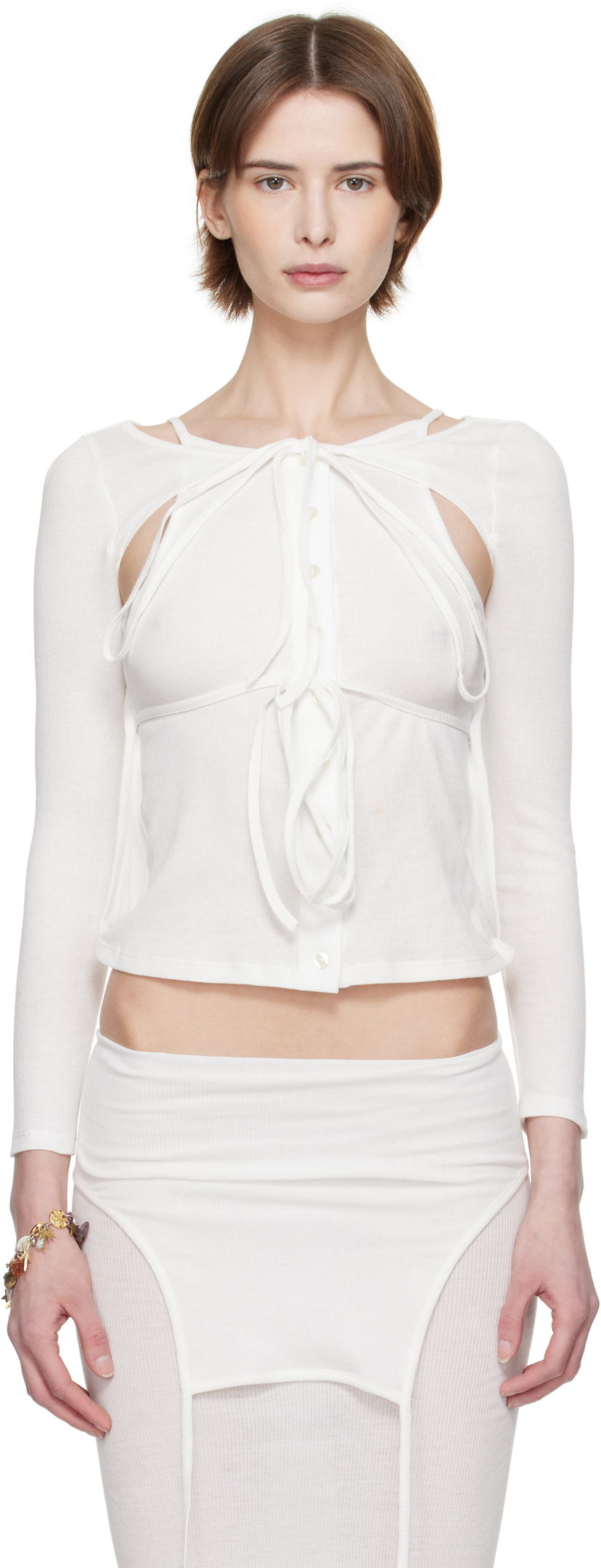 Džemper Eckhaus Latta Eckhaus Latta Flip Crop Top Bijela | 1207-EL-PS25-CH -