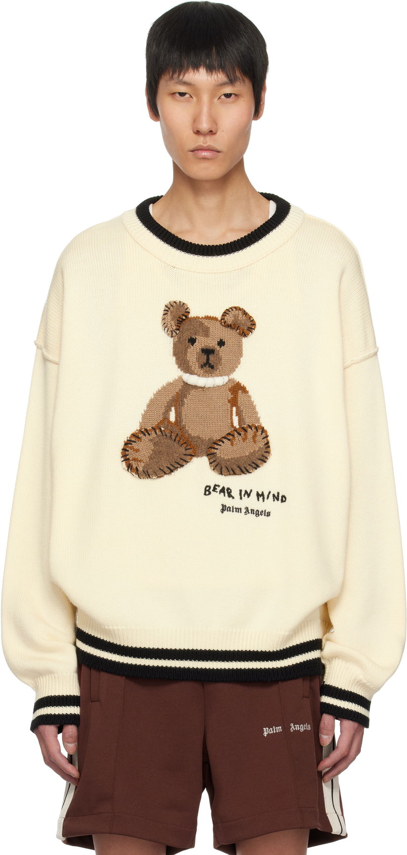 Džemper Palm Angels Palm Angels 'Bear in Mind' Knit Sweater Bež | PMHE007S25KNI0010360