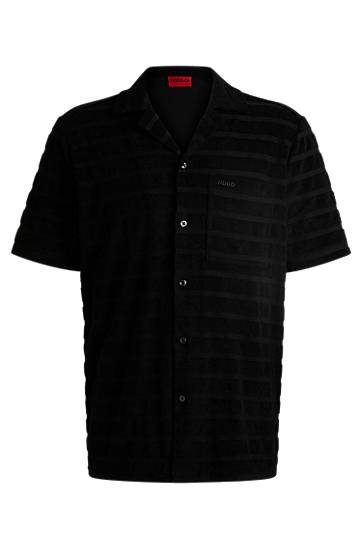 Košulja BOSS Relaxed-Fit Striped Cotton Towelling Shirt Crna | 50539351