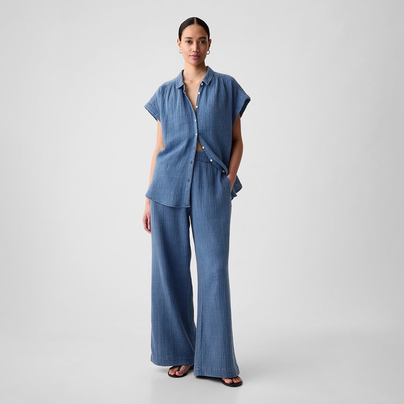 Hlače GAP Gauze Wide Leg Pants Blue Denim Wash Plava | 875131-00